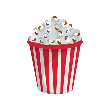 Popcorn. Paper Popcorn Cup. Fast Food. Tasty Street Food and Drink. Fresh Fast Food Product. Delicious Caramel Popcorn. Fast Meal Diet. Big Best Popcorn. Not Healthy Food. Vector graphics to design.のイラスト素材
