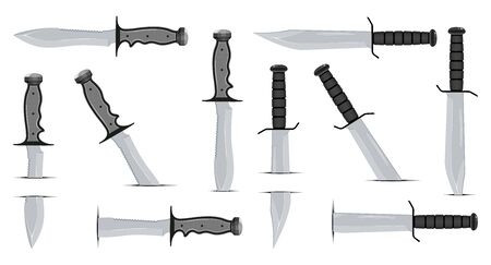 Set of Combat Knife. Special Tactics Knife. Hunting Equipment. Edged Weapons Symbol. Vector graphics to design.のイラスト素材