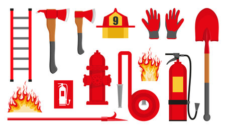 Vector of Set of firefighting items. - ID:1-139008102 - Royalty Free ...