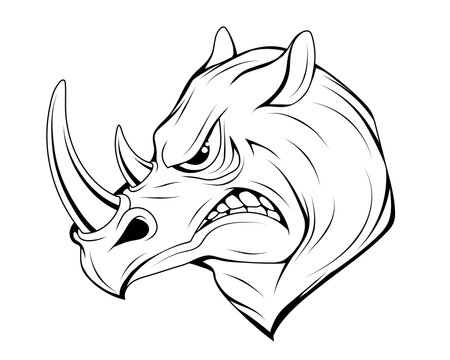 Angry rhinoceros. Rhino animal. Sports mascot. Angry cartoon animal. Rhino head. Dimensional modeling. Logo for printing. Animal head for tattoo. Vector graphics to design.のイラスト素材