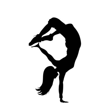 The silhouette of hip hop dancer on white background. Stylish athletic young woman in dance pose. Black and white stock vector illustrationのイラスト素材