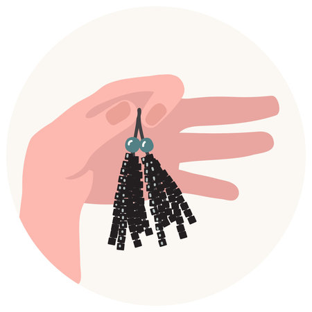 Vector illustration of the hand with bead earrings.