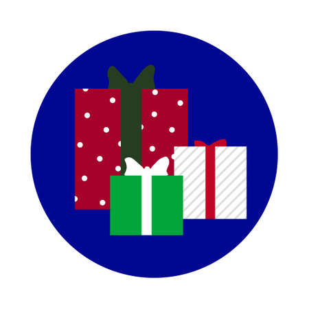 Bright Christmas and New Year minimalistic illustration. Gift boxes isolated on blue background. It can be use as icon in social mediaのイラスト素材