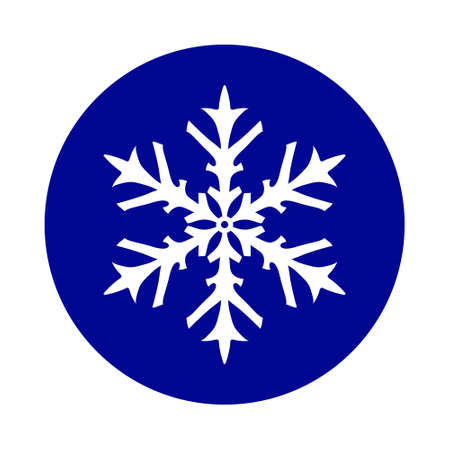 Bright Christmas and New Year minimalistic illustration. Openwork white snowflake isolated on blue background. It can be use as icon in social mediaのイラスト素材