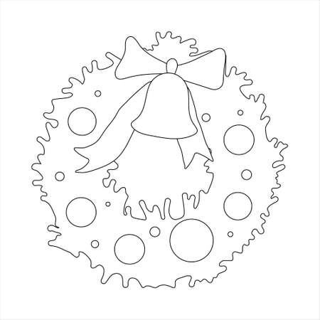 Outline Christmas and New Year minimalistic illustration. Christmas wreath isolated on white background. Page of children's coloring bookのイラスト素材