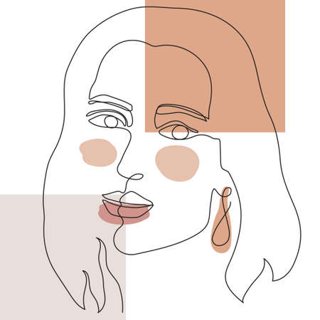 Vector illustration of young woman portrait. Modern one line art. Can be use as home decor such as posters, wallpapers, t-shirt print and as social media designのイラスト素材
