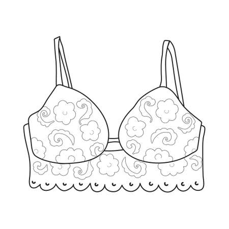 Illustration of women's classic lace bra in line isolated on white background. It can be used as icons or design elements.d. It can be used as icons or design elements.のイラスト素材