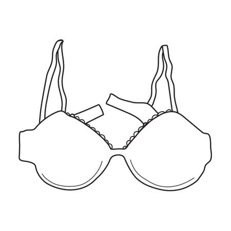 Illustration of women's classic bra in line isolated on white background. It can be used as icons or design elements.のイラスト素材