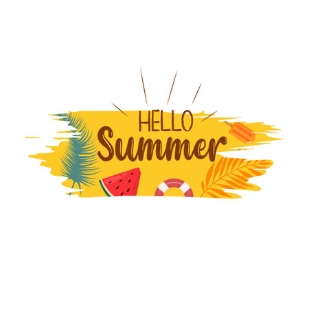 Hello summer with fresh fruit. welcome summer. summer time vector illustrationのイラスト素材