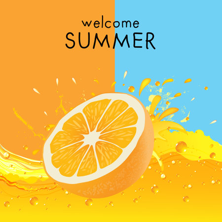 Hello summer with fresh fruit. welcome summer. summer time vector illustrationのイラスト素材