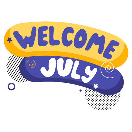 hello july. welcome july vector illustrations for greetings card.のイラスト素材