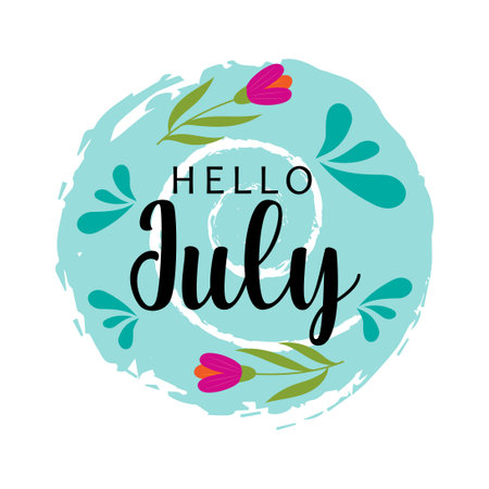 hello july. welcome july vector illustrations for greetings card.のイラスト素材