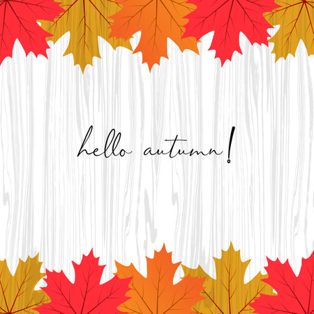 Hello, Autumn. Goodbye, Summer. The trend calligraphy. Vector illustration on the background of autumn leaves. Concept autumn advertising.のイラスト素材