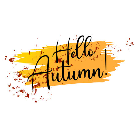 Hello, Autumn. Goodbye, Summer. The trend calligraphy. Vector illustration on the background of autumn leaves. Concept autumn advertising.のイラスト素材