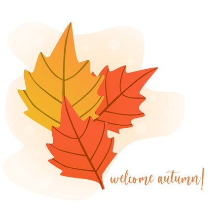 Hello, Autumn. Goodbye, Summer. The trend calligraphy. Vector illustration on the background of autumn leaves. Concept autumn advertising.のイラスト素材