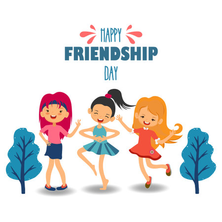 Happy Friendship Day Greeting Card Design. Friendship day typography greeting card creative idea with colorful background.のイラスト素材