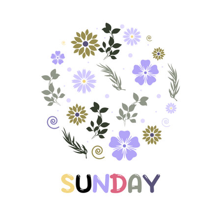 Hello Sunday. Inspirational quote. Typography for calendar or poster, invitation, greeting card or t-shirt. Vector lettering, calligraphy design. Text backgroundのイラスト素材