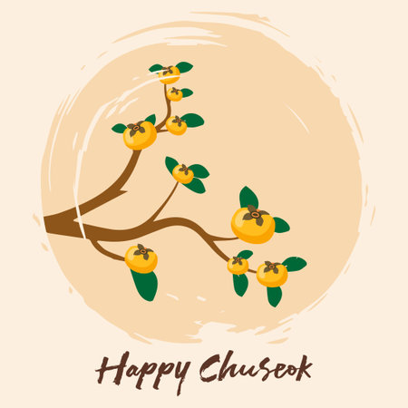 Happy Chuseok Day Vector Design Illustration For Celebrate Moment. Thanksgiving Day in Korea. Rich harvest. Greeting card Happy Chuseok translation, Hangawi.のイラスト素材