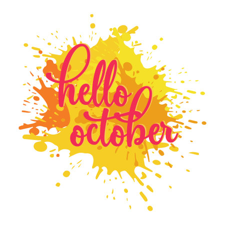 hello October with autumn vibe. Welcome october vector illustration.のイラスト素材