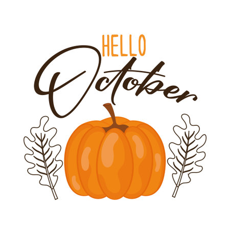 hello October with autumn vibe. Welcome october vector illustration.のイラスト素材
