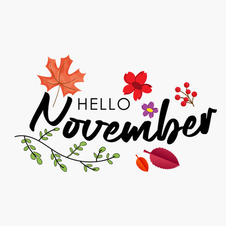 Hand drawn hello november banner template for autumn celebration. welcome november. november with autumn vibe.のイラスト素材