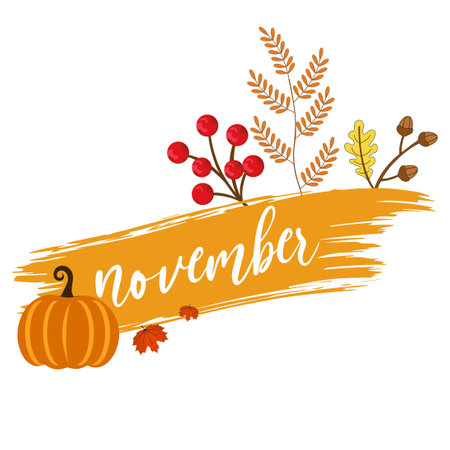 Hand drawn hello november banner template for autumn celebration. welcome november. november with autumn vibe.のイラスト素材