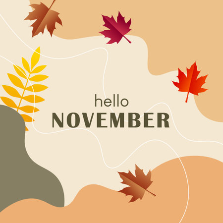 Hand drawn hello november banner template for autumn celebration. welcome november. november with autumn vibe.のイラスト素材