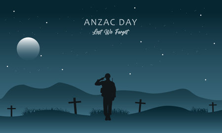 Vector illustration of beauty landscape. Remembrance day symbol. Lest we forget. Anzac day background with australian soldier and beauty landscape.のイラスト素材