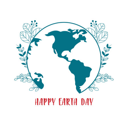Happy Earth Day handwritten lettering with the globe on a blue background. Happy Earth Day typography vector design for greeting cards and poster. Design template celebration. Vectのイラスト素材