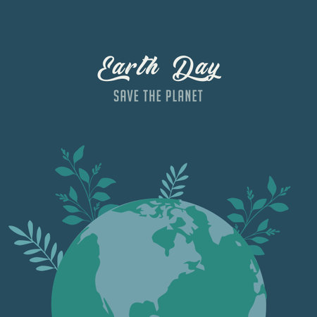 Happy Earth Day handwritten lettering with the globe on a blue background. Happy Earth Day typography vector design for greeting cards and poster. Design template celebration. Vectのイラスト素材