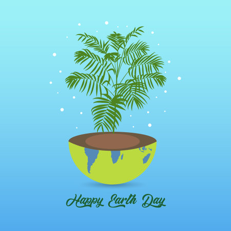 Happy Earth Day handwritten lettering with the globe on a blue background. Happy Earth Day typography vector design for greeting cards and poster. Design template celebration. Vectのイラスト素材
