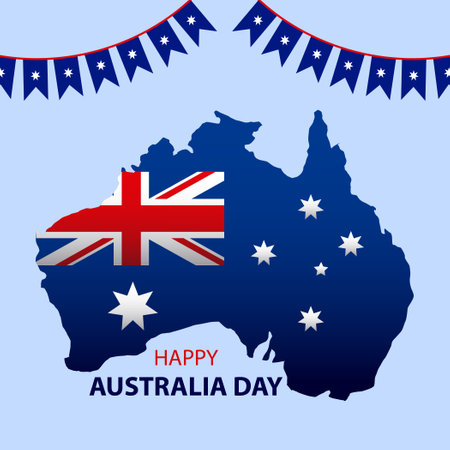Happy Australia day lettering or calligraphy with Australian flag or map Vector illustrationのイラスト素材