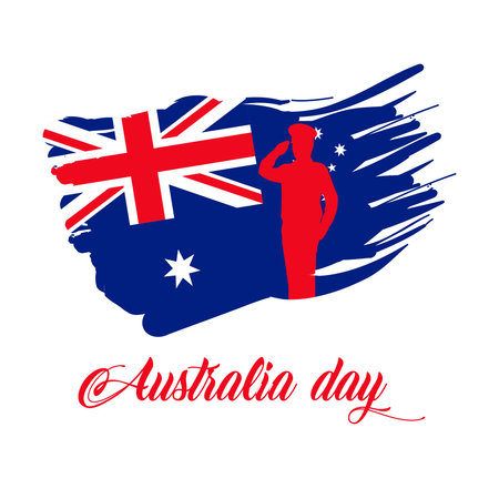 Happy Australia day lettering or calligraphy with Australian flag or map Vector illustrationのイラスト素材