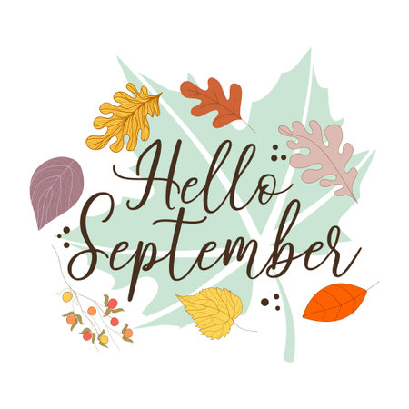 Hello September vector. Hello september with autumn vibe vector.のイラスト素材