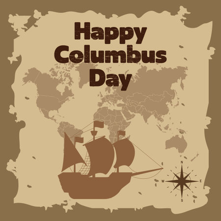 Columbus Day Background with sailing Ship. Suitable to place on content with that theme. Happy Columbus day vector.のイラスト素材