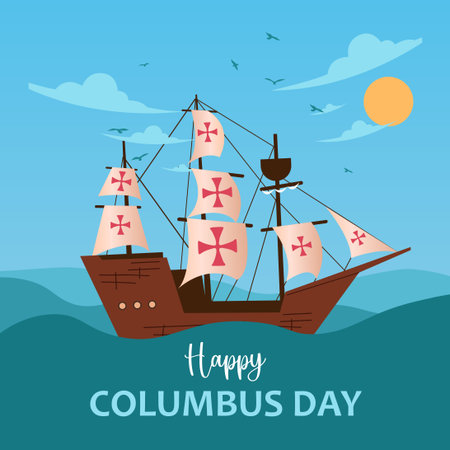Columbus Day Background with sailing Ship. Suitable to place on content with that theme. Happy Columbus day vector.のイラスト素材