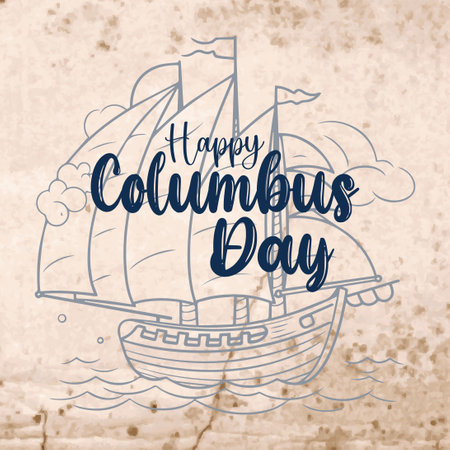 Columbus Day Background with sailing Ship. Suitable to place on content with that theme. Happy Columbus day vector.のイラスト素材