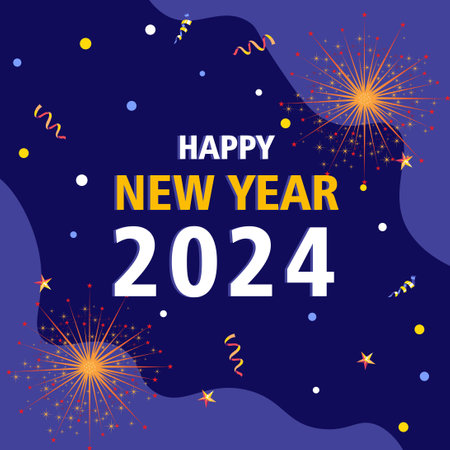 Happy new year 2024 vector with fireworksのイラスト素材