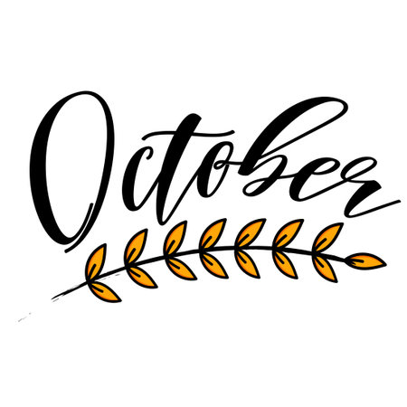 Hello october with autumn vibes vector. October vector.のイラスト素材