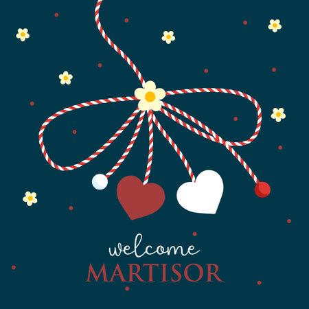 Martisor vector card, illustration. March 1st holiday of spring in Romania and Moldova. Martisor means a holiday that symbolizes the arrival of spring.のイラスト素材