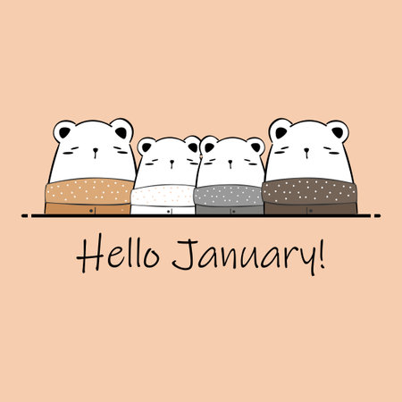 Hello January. Hello January vector. Welcome January.のイラスト素材