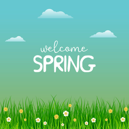 Hello Spring. Welcome Spring. Welcome Spring Season. Spring is coming vector.のイラスト素材