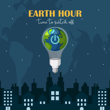 Earth Hour Vector Illustration. Earth Hour Day. Earth Hour turn off the lamp.のイラスト素材