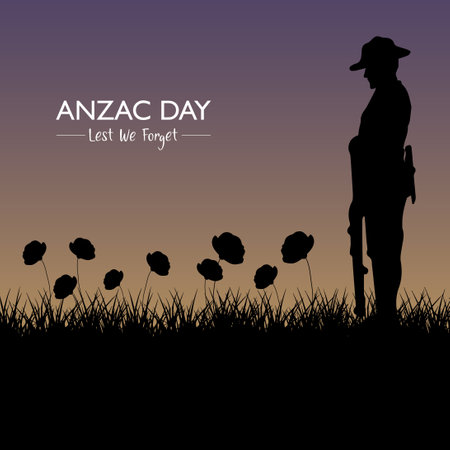 Anzac Day vector. Remembrance day symbol. Lest we forget. Anzac day background with soldier.のイラスト素材