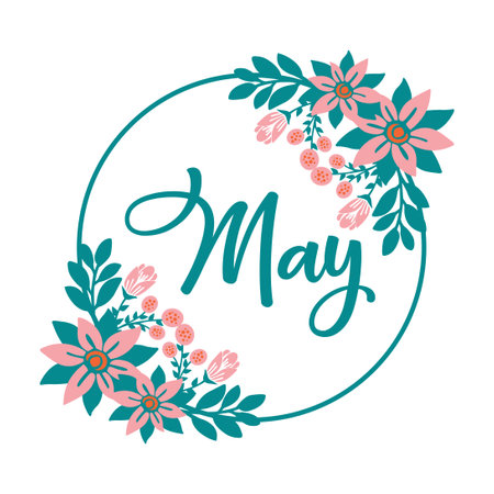 Hello May. Welcome may. May word. Spring month. MAY month vector with flower.のイラスト素材