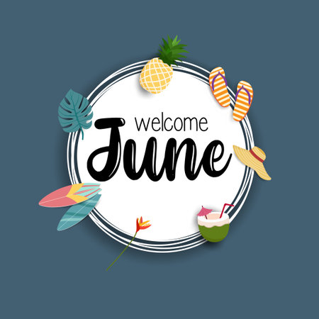 Hello june. welcome june vector. summer season.のイラスト素材