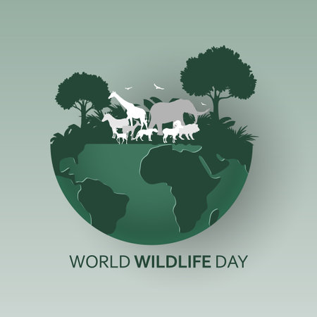 World wildlife day with animals in the forest Vector, Happy world wildlife day. World wildlife day vector.のイラスト素材