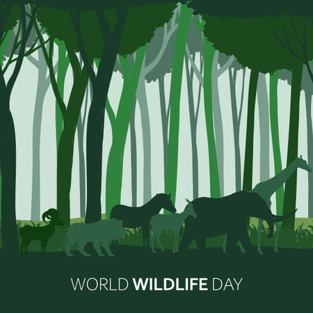 World wildlife day with animals in the forest Vector, Happy world wildlife day. World wildlife day vector.のイラスト素材
