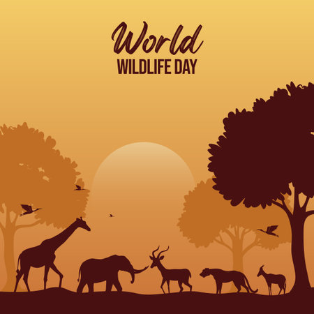 World wildlife day with animals in the forest Vector, Happy world wildlife day. World wildlife day vector.のイラスト素材