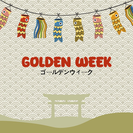 Golden Week vector. Golden week card illustration. Golden week celebration. Japan golden week.のイラスト素材